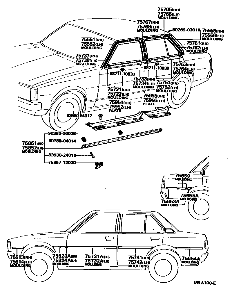 Toyota COROLLA 侧防护条 EPC diagram — MBA100E