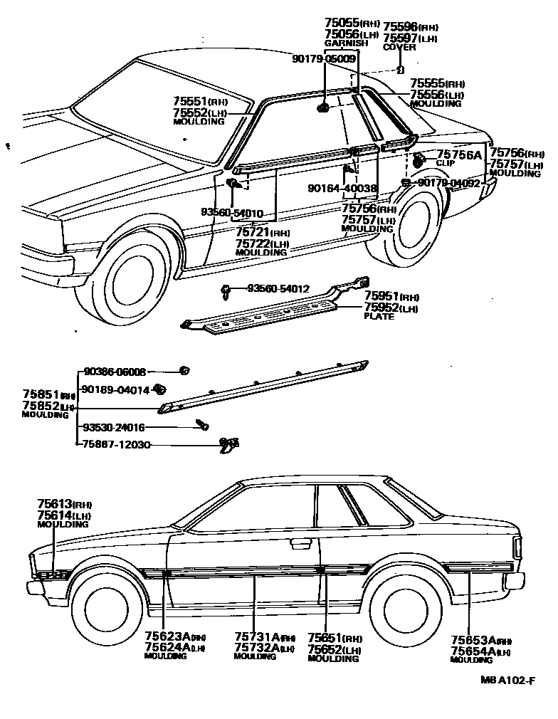 Toyota COROLLA 侧防护条 EPC diagram — MBA102F