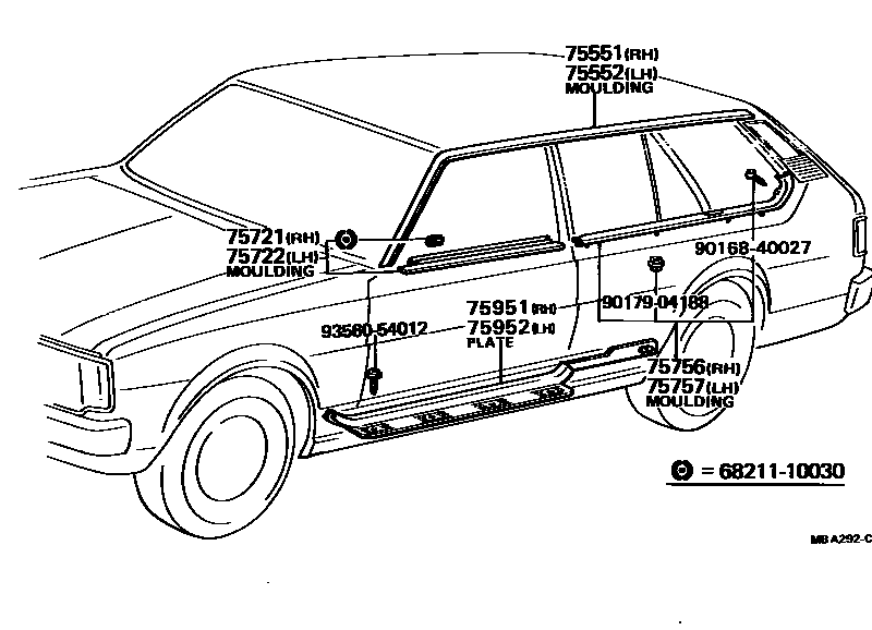 Toyota COROLLA 侧防护条 EPC diagram — MBA292C