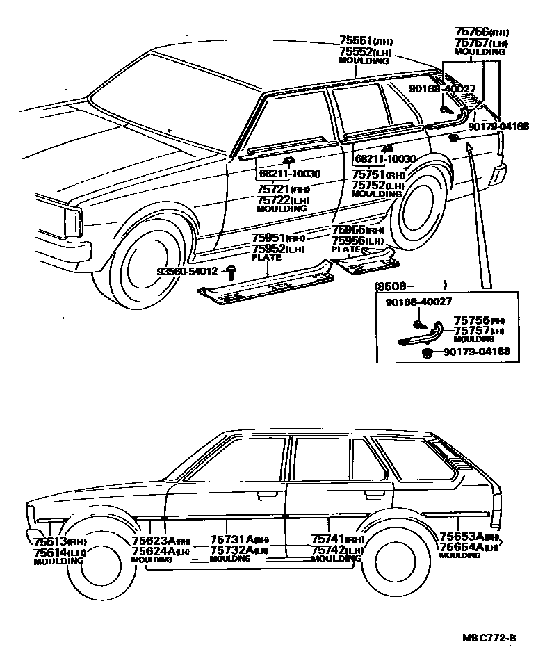 Toyota COROLLA 侧防护条 EPC diagram — MBC772B