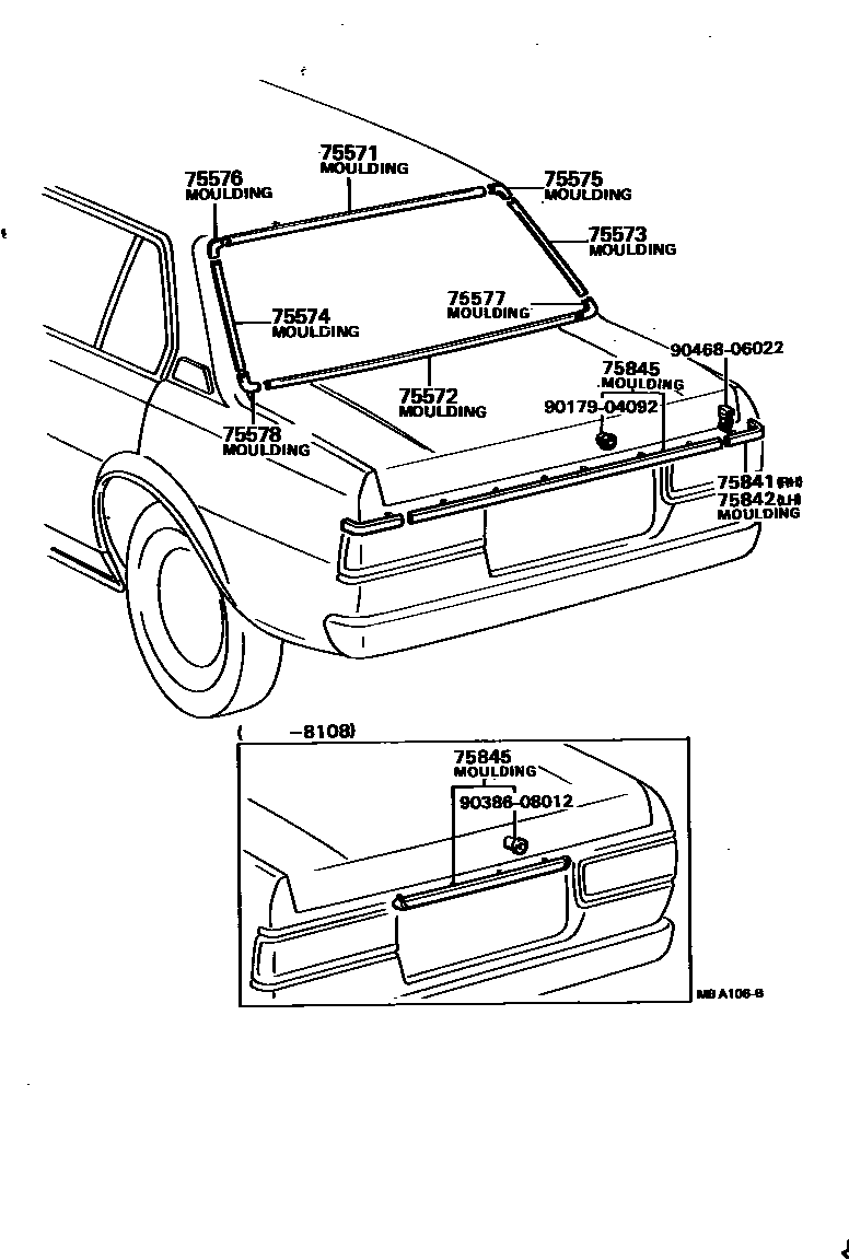Toyota COROLLA 后防护条 EPC diagram — MBA106B