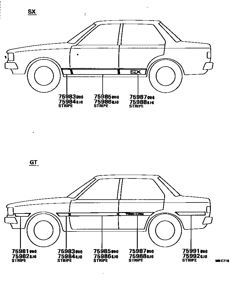 Toyota COROLLA 车身镶条 EPC diagram — MBC718