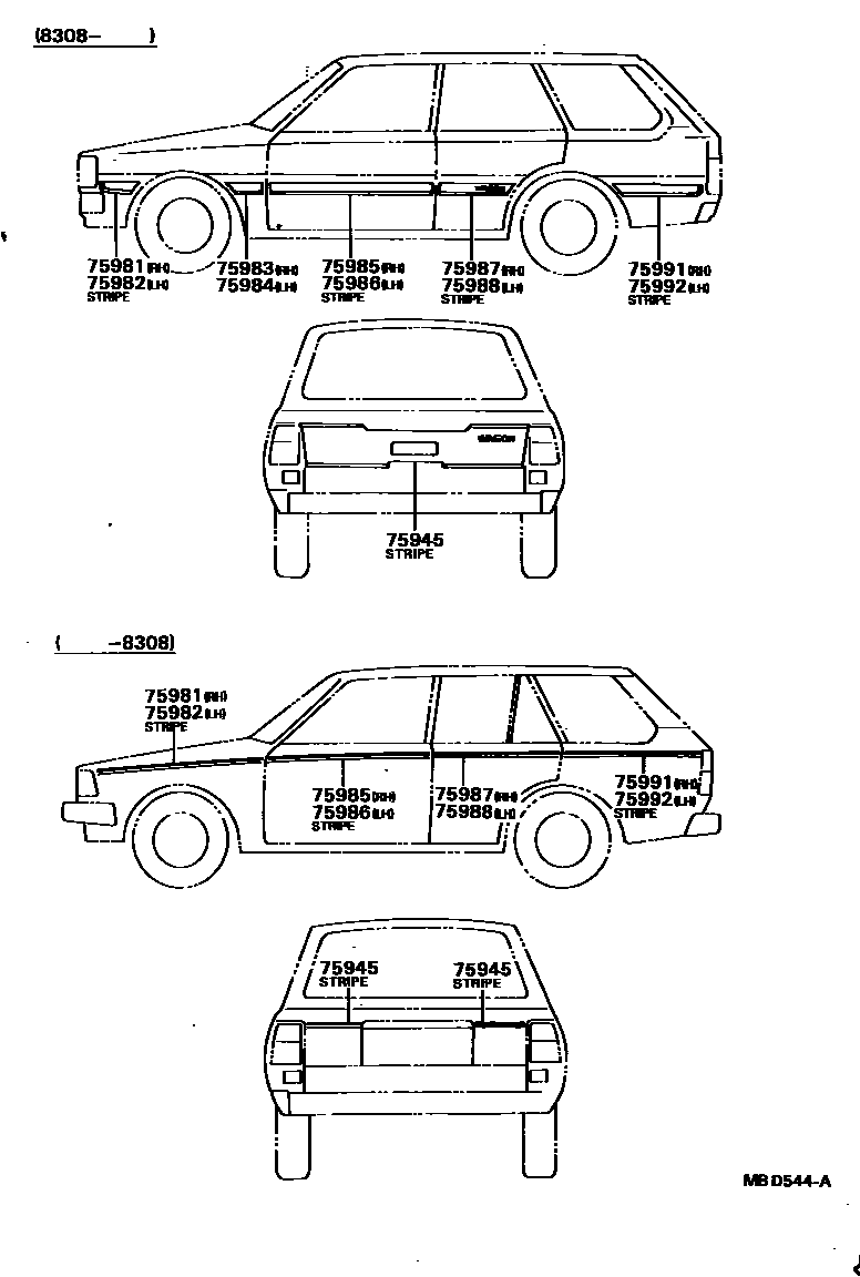 Toyota COROLLA 车身镶条 EPC diagram — MBD544A