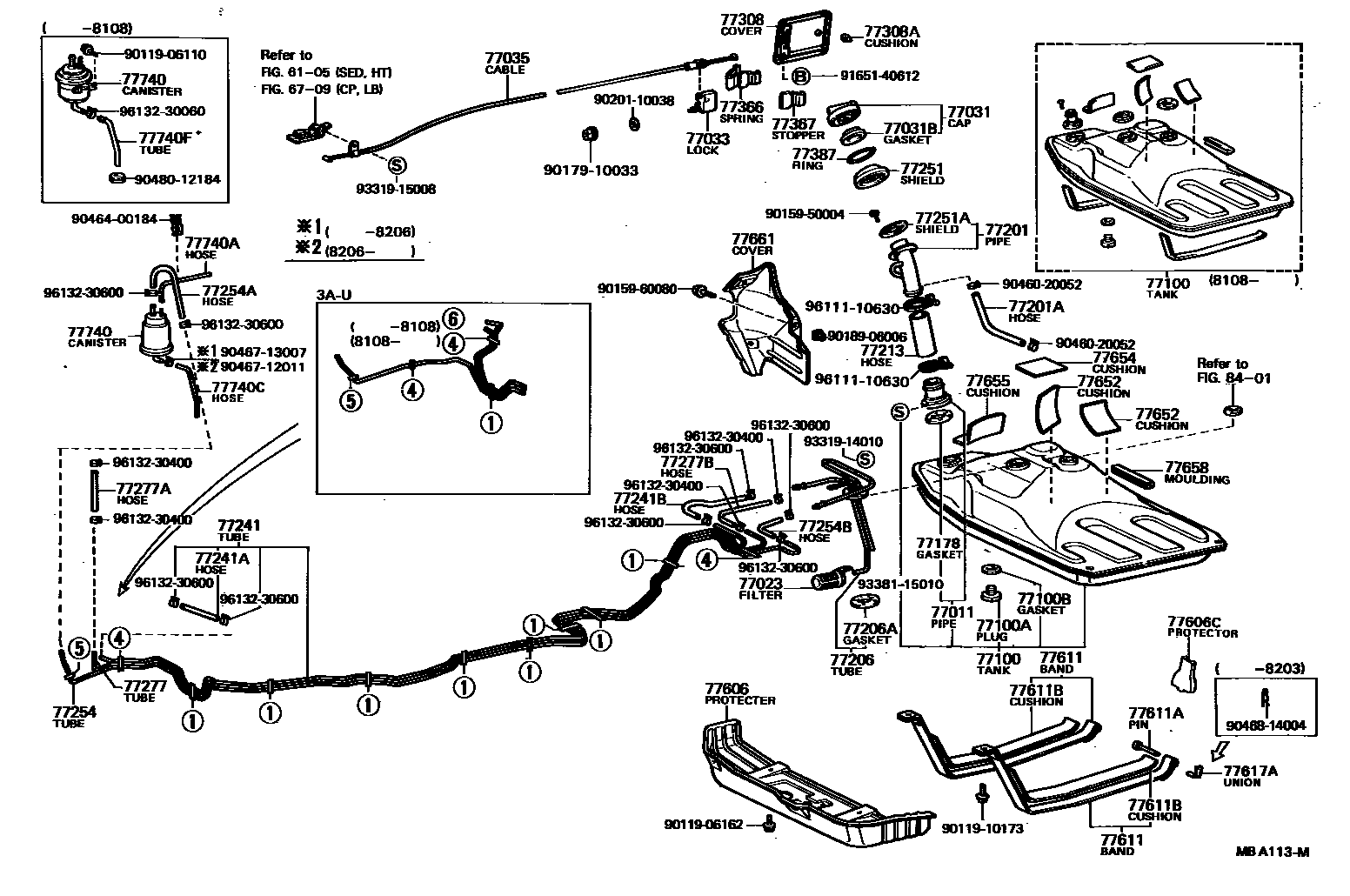 Toyota COROLLA 燃油箱和燃油管 EPC diagram — MBA113M