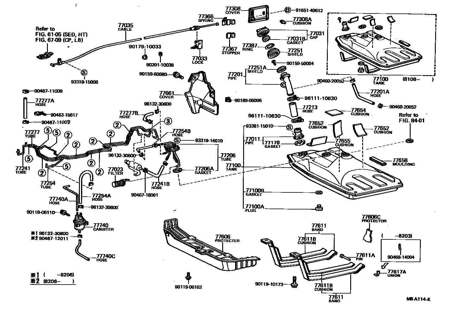 Toyota COROLLA 燃油箱和燃油管 EPC diagram — MBA114K