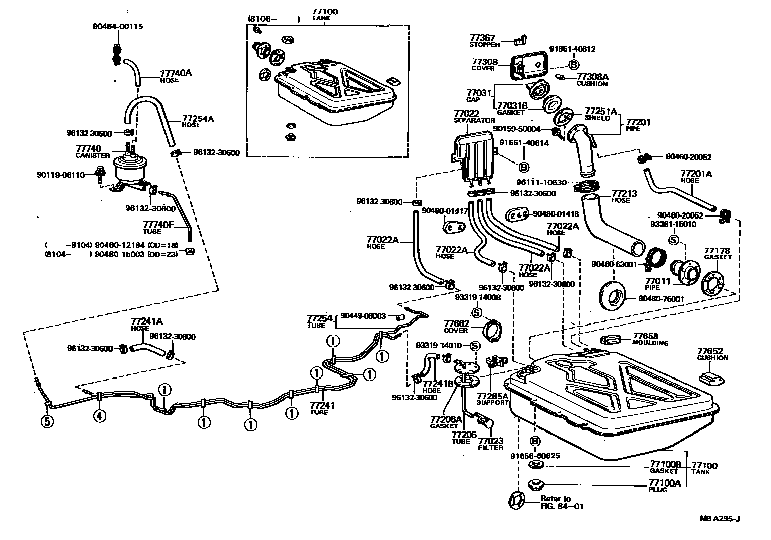 Toyota COROLLA 燃油箱和燃油管 EPC diagram — MBA295J