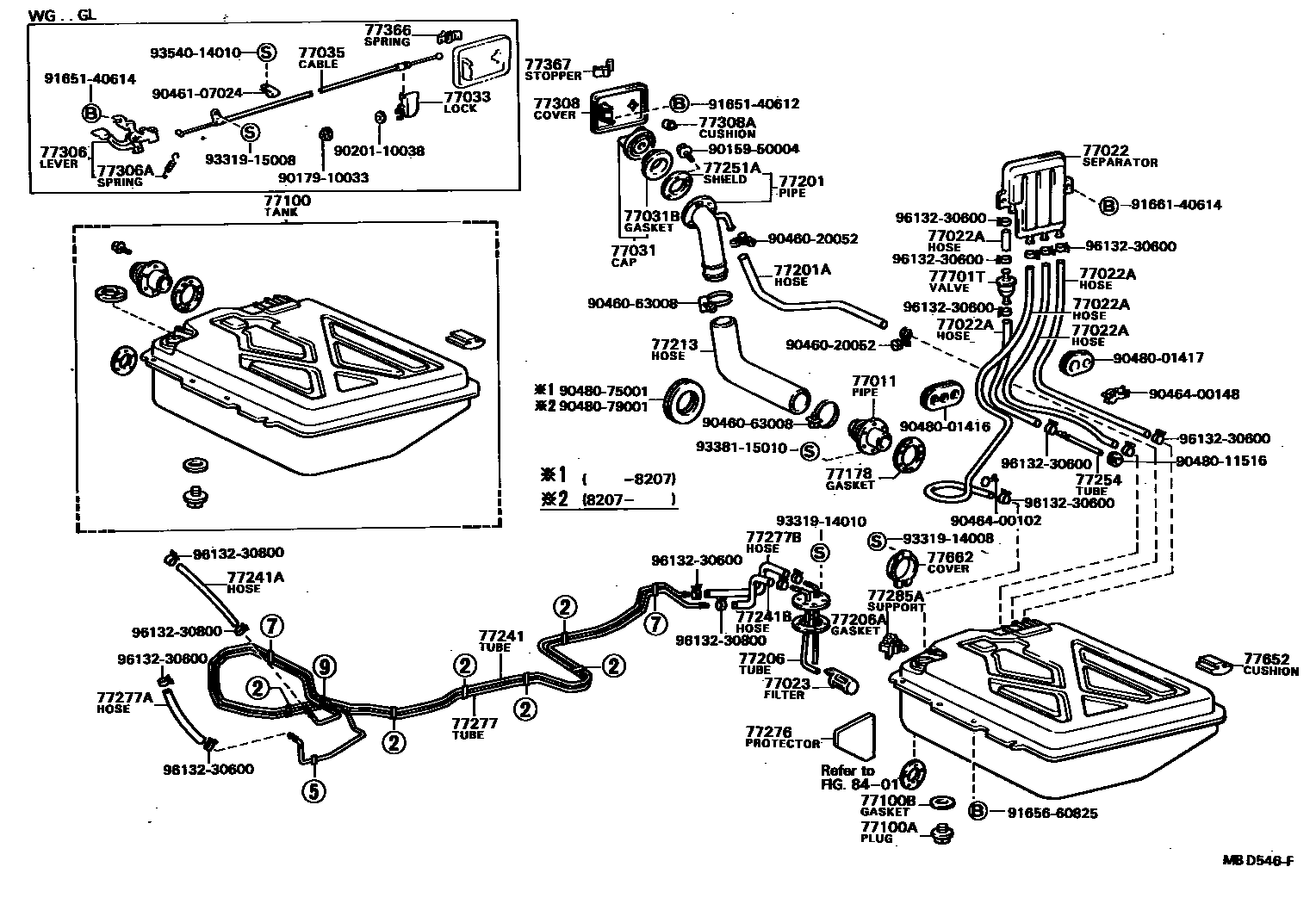 Toyota COROLLA 燃油箱和燃油管 EPC diagram — MBD546F