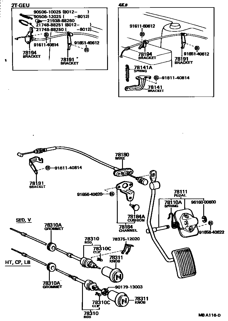 Toyota COROLLA accelerator pedal connecting rod EPC diagram — MBA116D