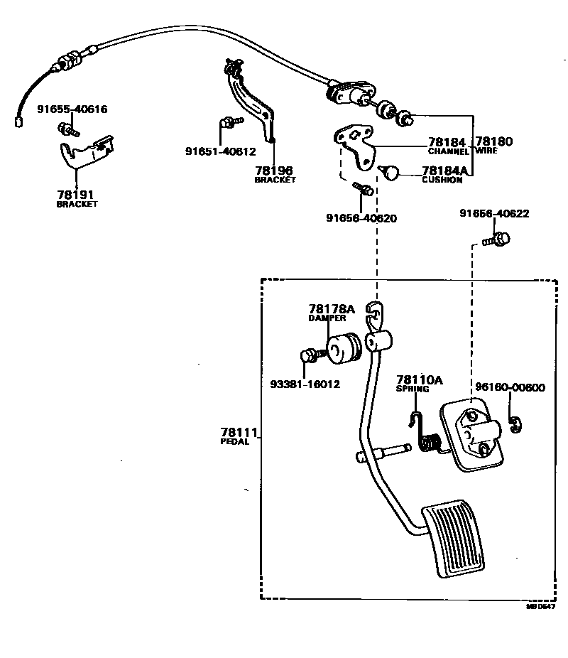 Toyota COROLLA accelerator pedal connecting rod EPC diagram — MBD547