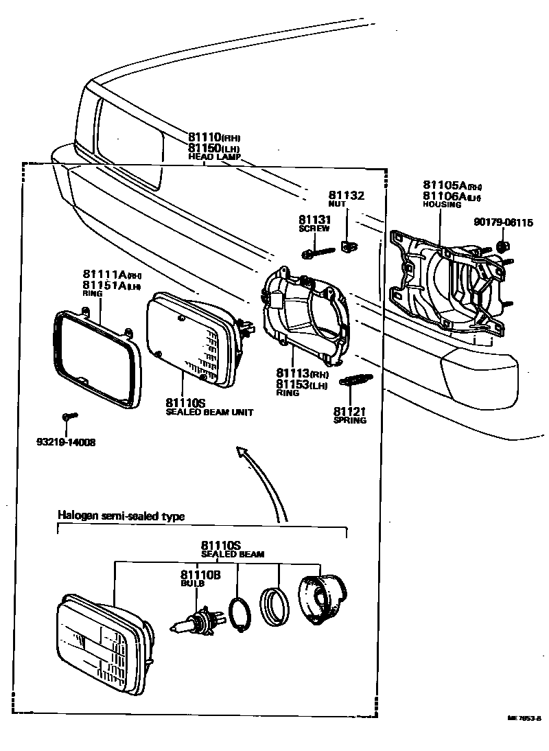 Toyota COROLLA Headlamp EPC diagram — ME7853B