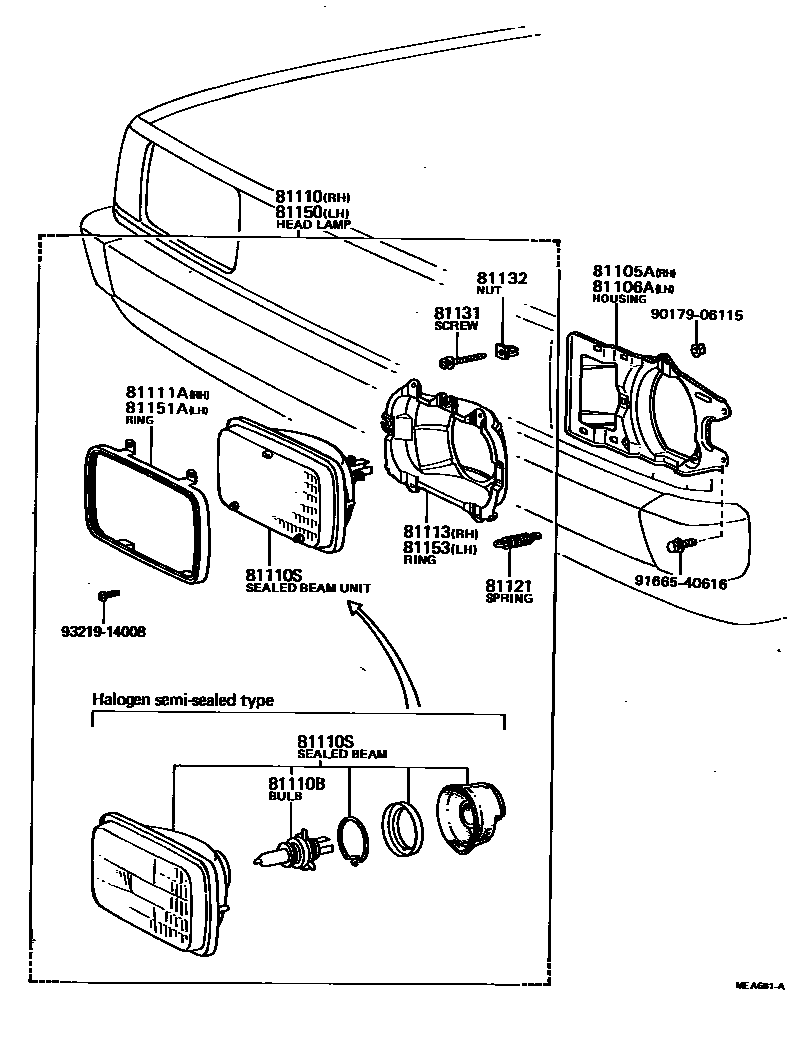 Toyota COROLLA Headlamp EPC diagram — MEA661A