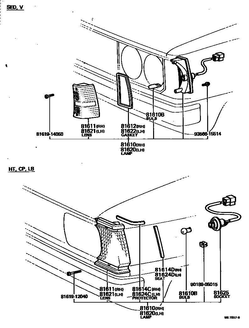 Toyota COROLLA 前示宽灯 EPC diagram — ME7857B
