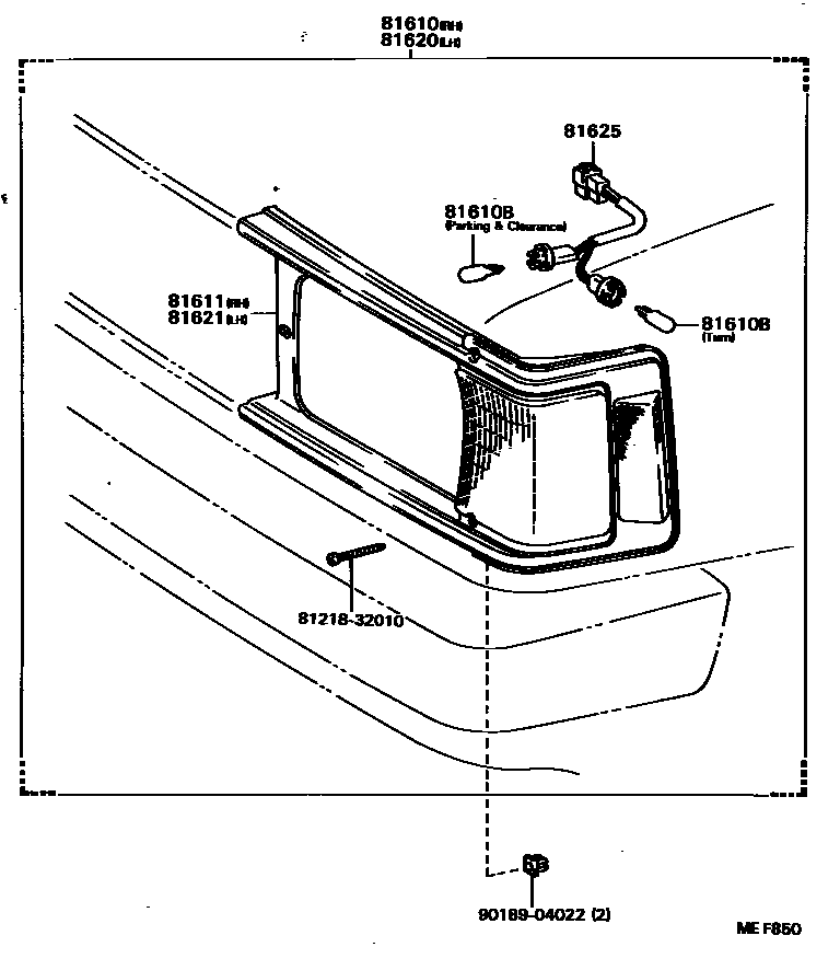 Toyota COROLLA 前示宽灯 EPC diagram — MEF850