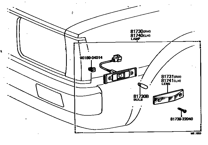 Toyota COROLLA Side Turn Signal & Outer Mirror Lamp EPC diagram — ME7859