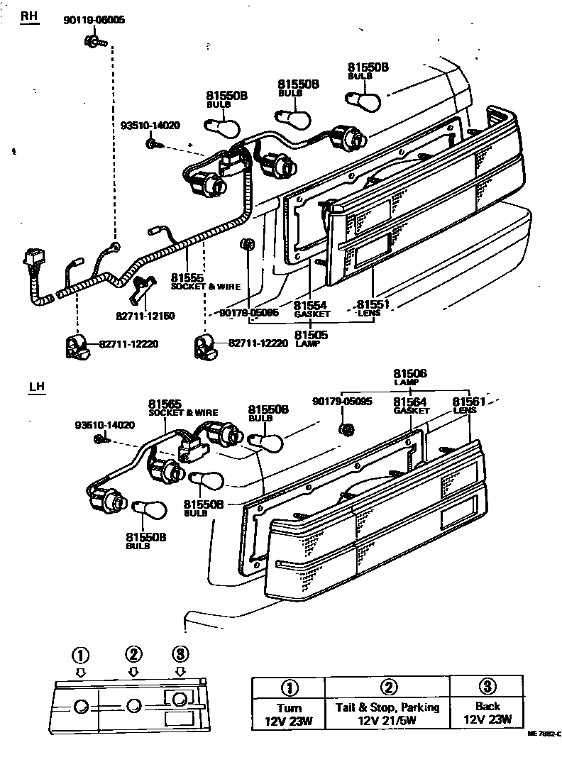 Toyota COROLLA 后组合灯 EPC diagram — ME7892C