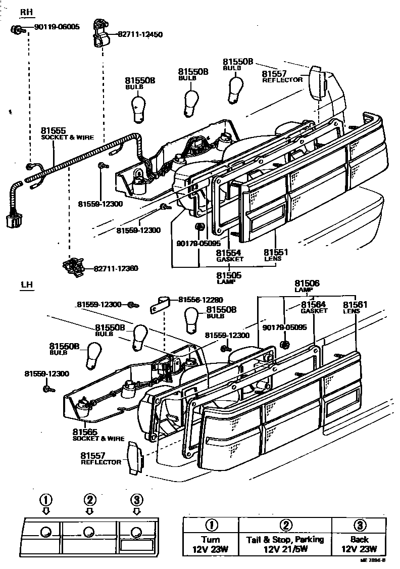 Toyota COROLLA 后组合灯 EPC diagram — ME7896B