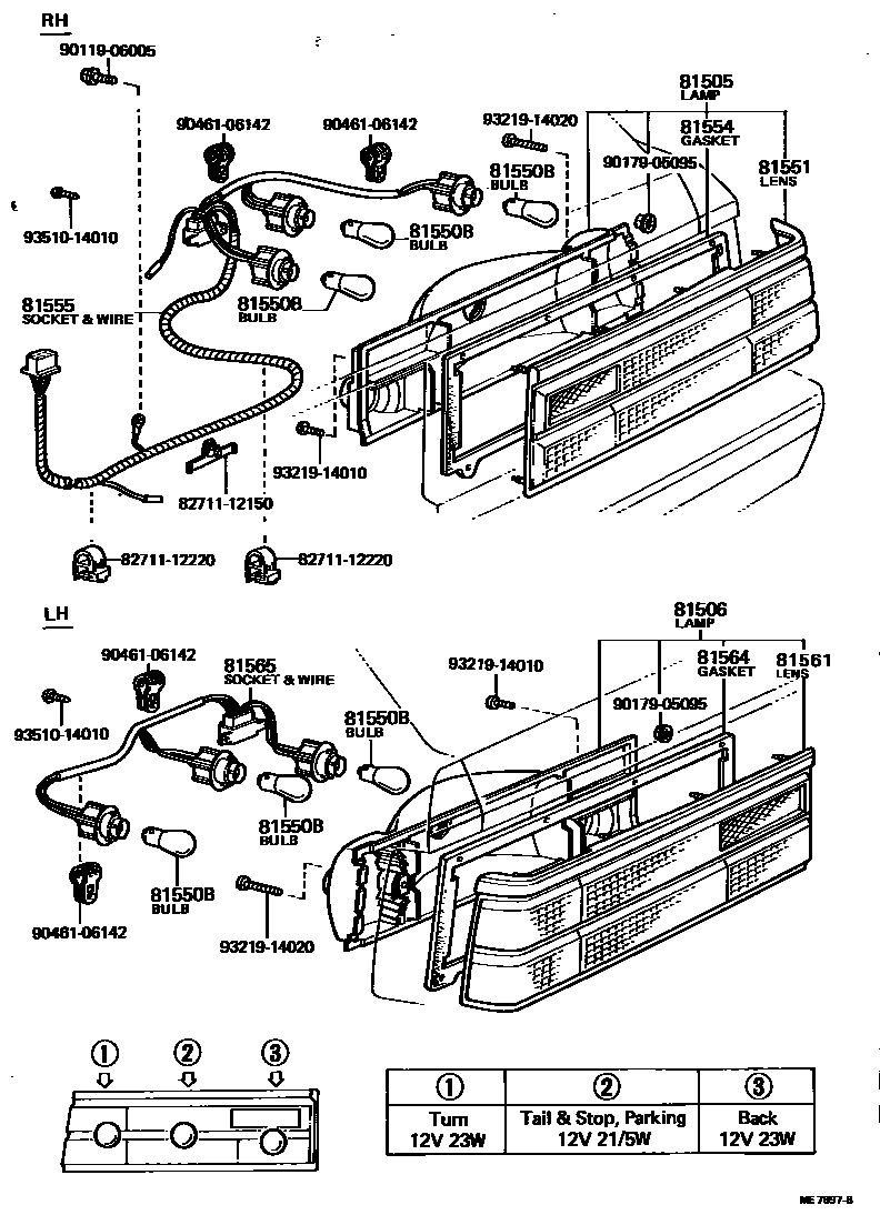 Toyota COROLLA 后组合灯 EPC diagram — ME7897B