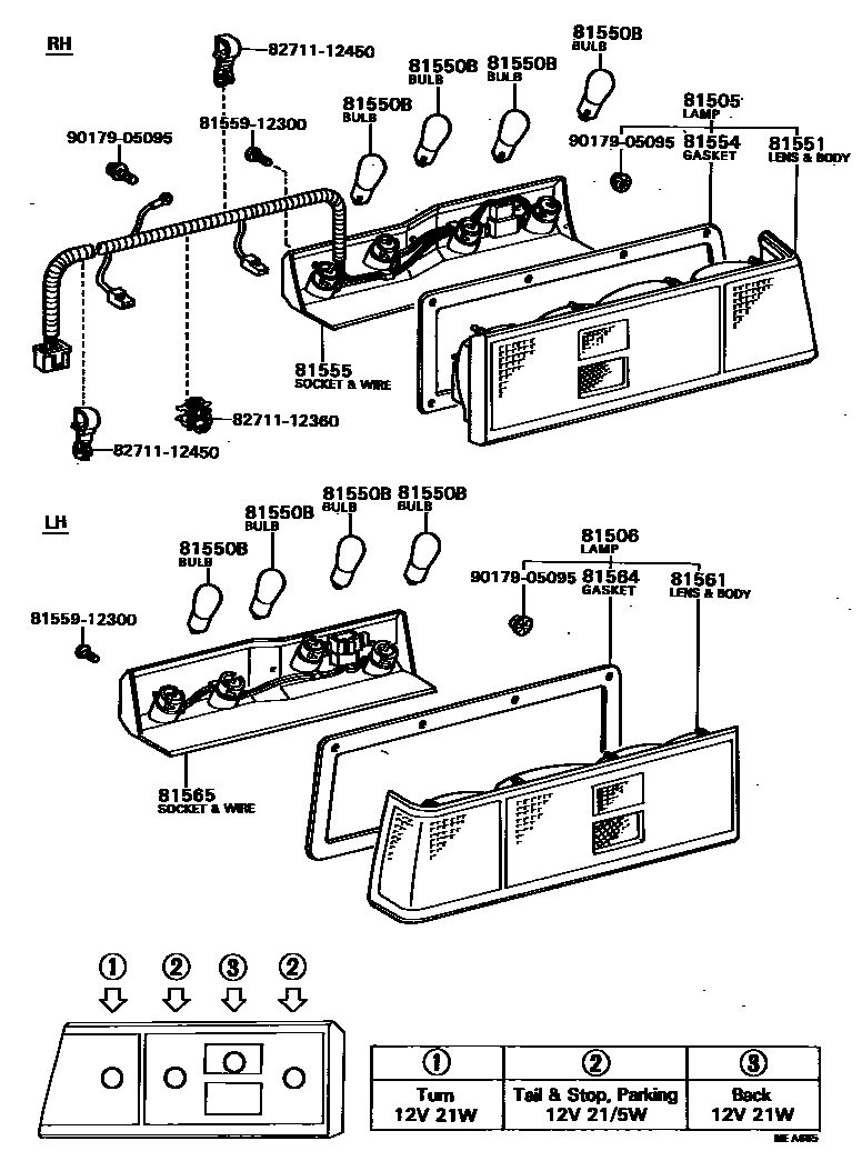 Toyota COROLLA 后组合灯 EPC diagram — MEA665