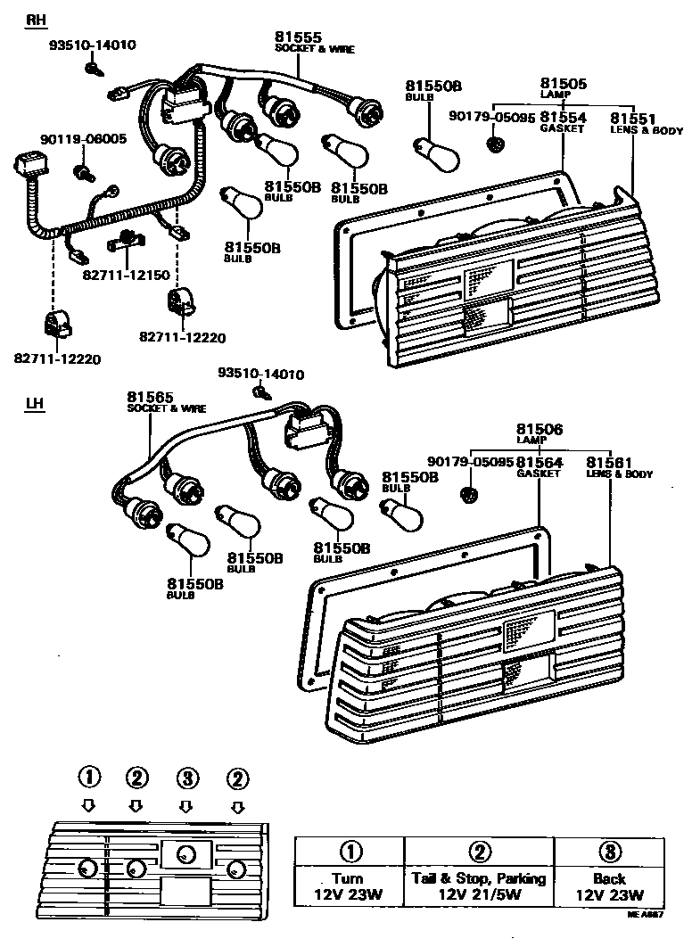 Toyota COROLLA 后组合灯 EPC diagram — MEA667