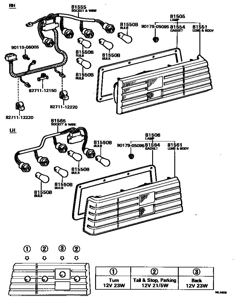 Toyota COROLLA 后组合灯 EPC diagram — MEA668