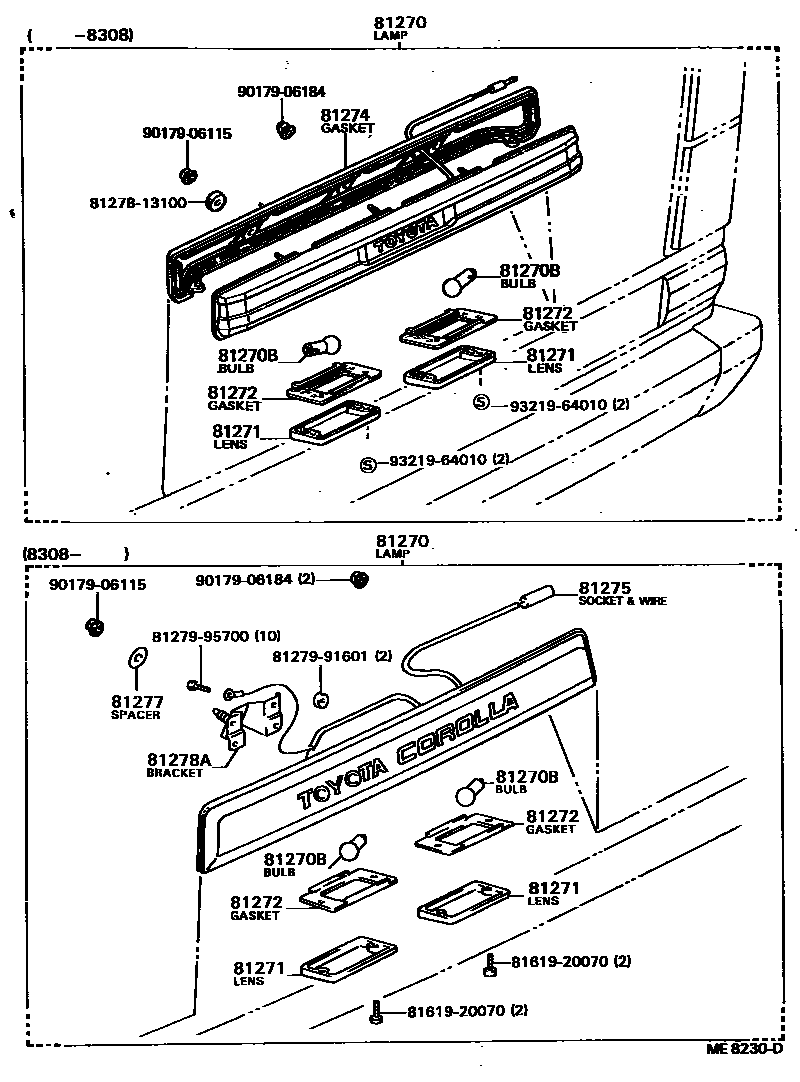 Toyota COROLLA 后牌照灯 EPC diagram — ME8230D