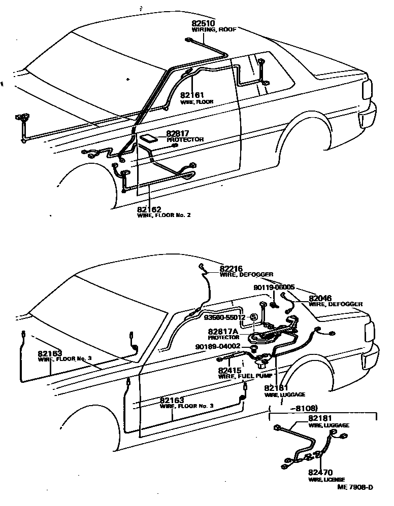 Toyota COROLLA 线束和卡夹 EPC diagram — ME7908D