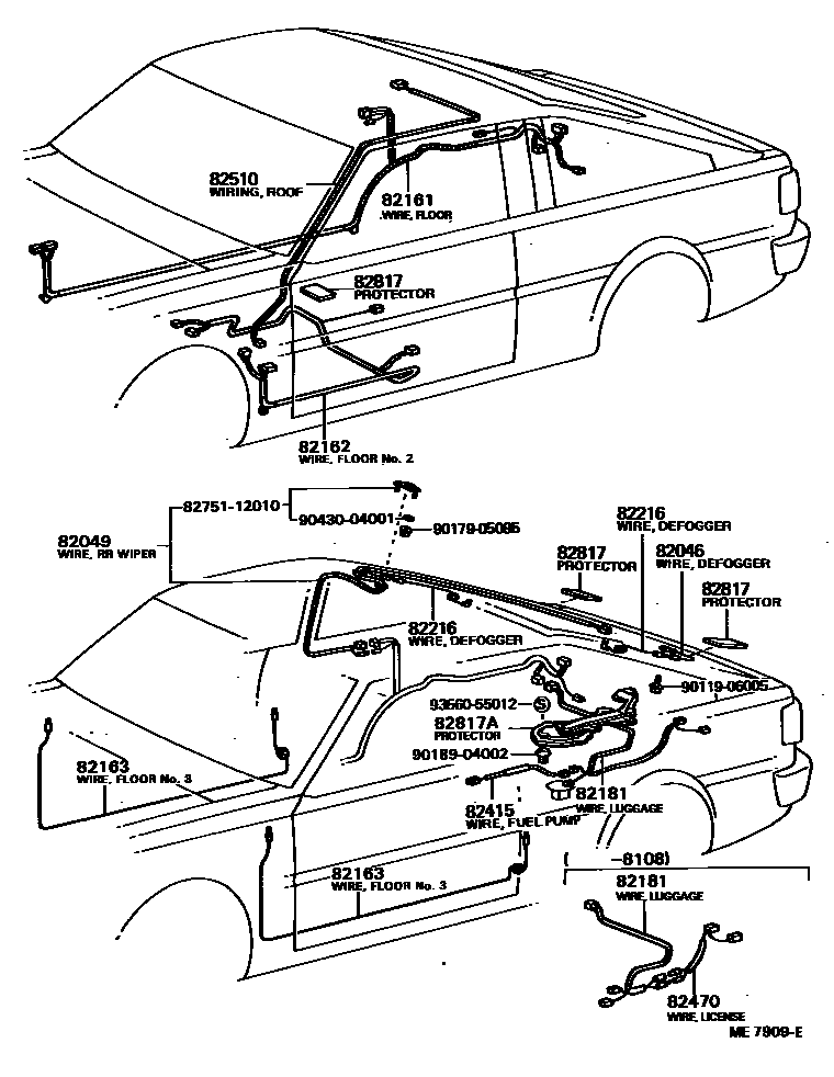 Toyota COROLLA 线束和卡夹 EPC diagram — ME7909E