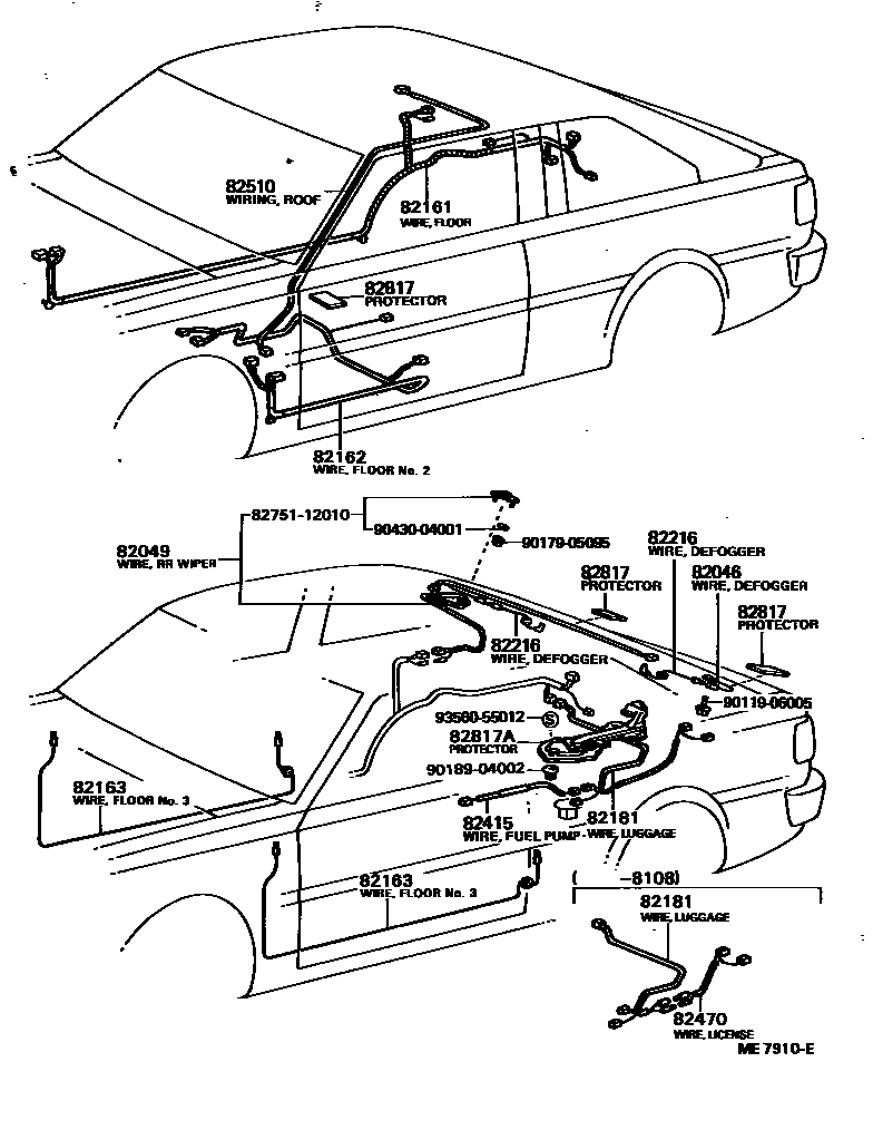 Toyota COROLLA 线束和卡夹 EPC diagram — ME7910E