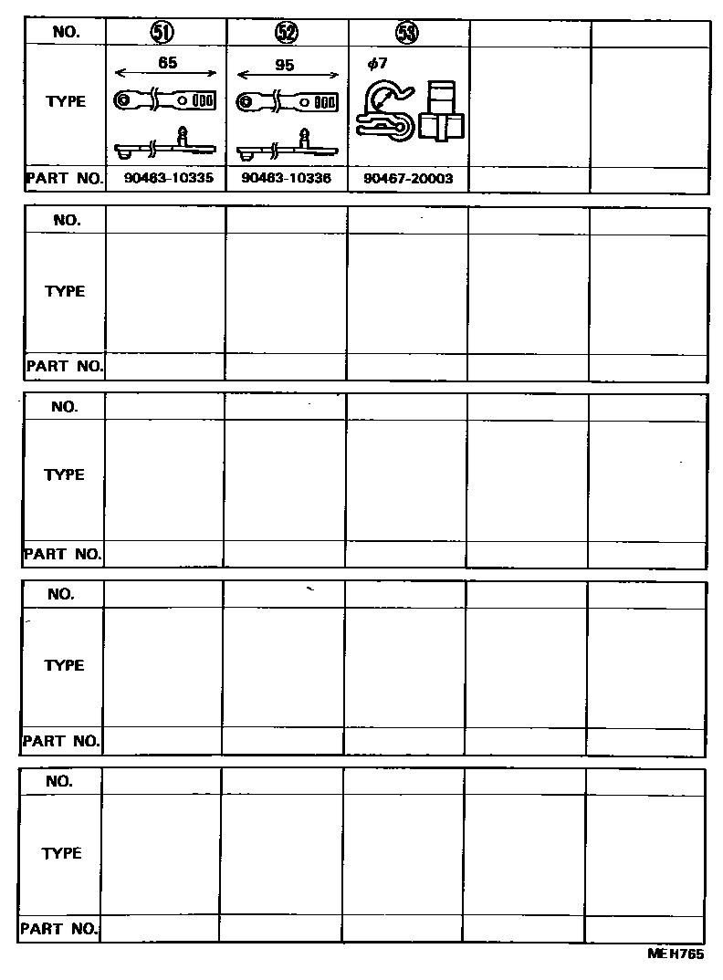 Toyota COROLLA 线束和卡夹 EPC diagram — MEH765