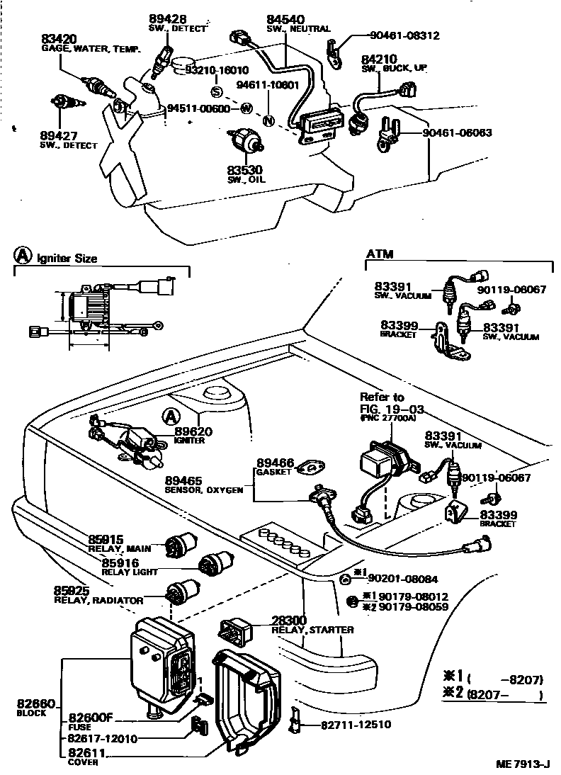 Toyota COROLLA 开关和继电器和ECU EPC diagram — ME7913J