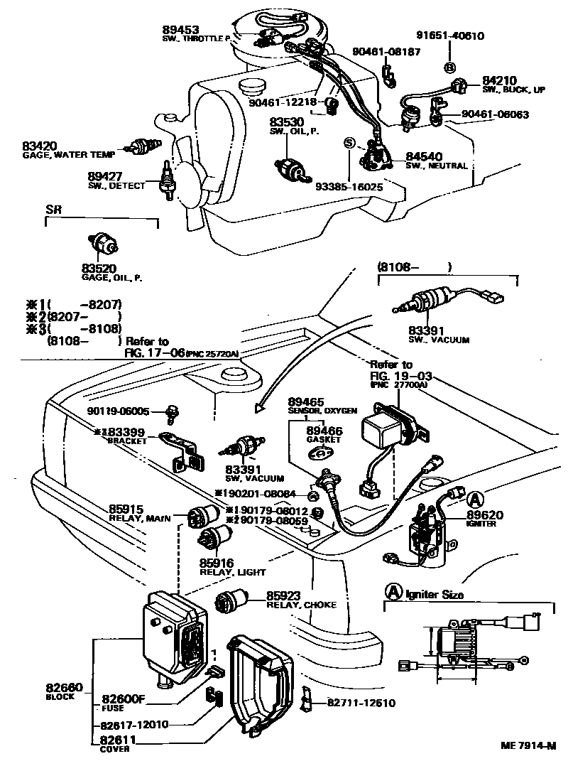 Toyota COROLLA 开关和继电器和ECU EPC diagram — ME7914M