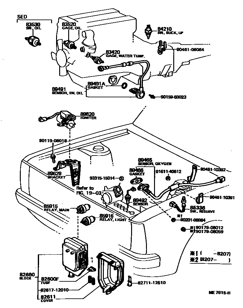 Toyota COROLLA 开关和继电器和ECU EPC diagram — ME7915H