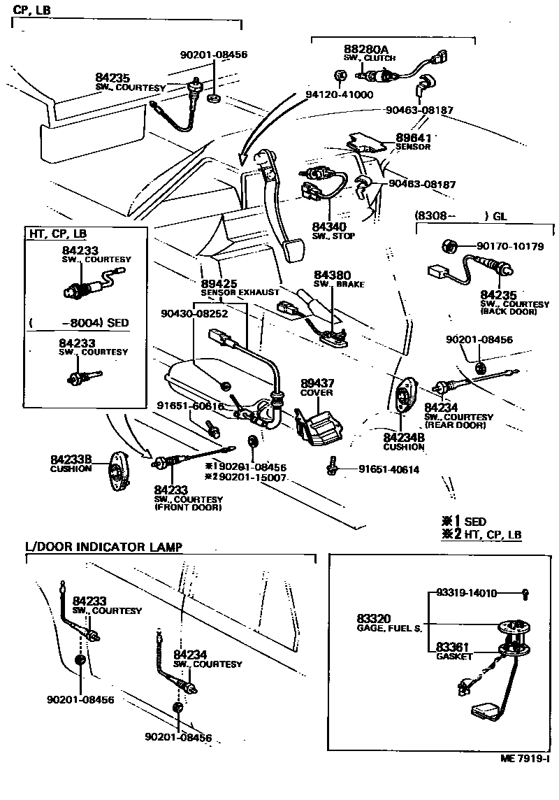 Toyota COROLLA 开关和继电器和ECU EPC diagram — ME7919I