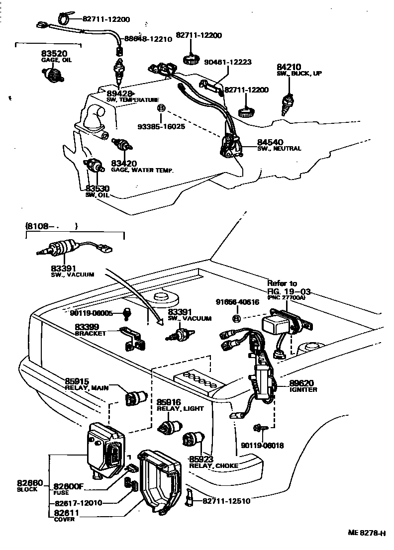 Toyota COROLLA 开关和继电器和ECU EPC diagram — ME8278H