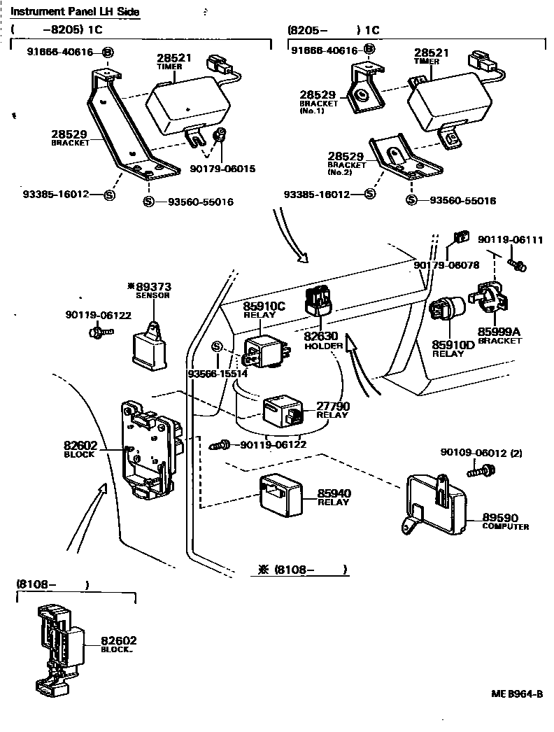 Toyota COROLLA 开关和继电器和ECU EPC diagram — MEB964B