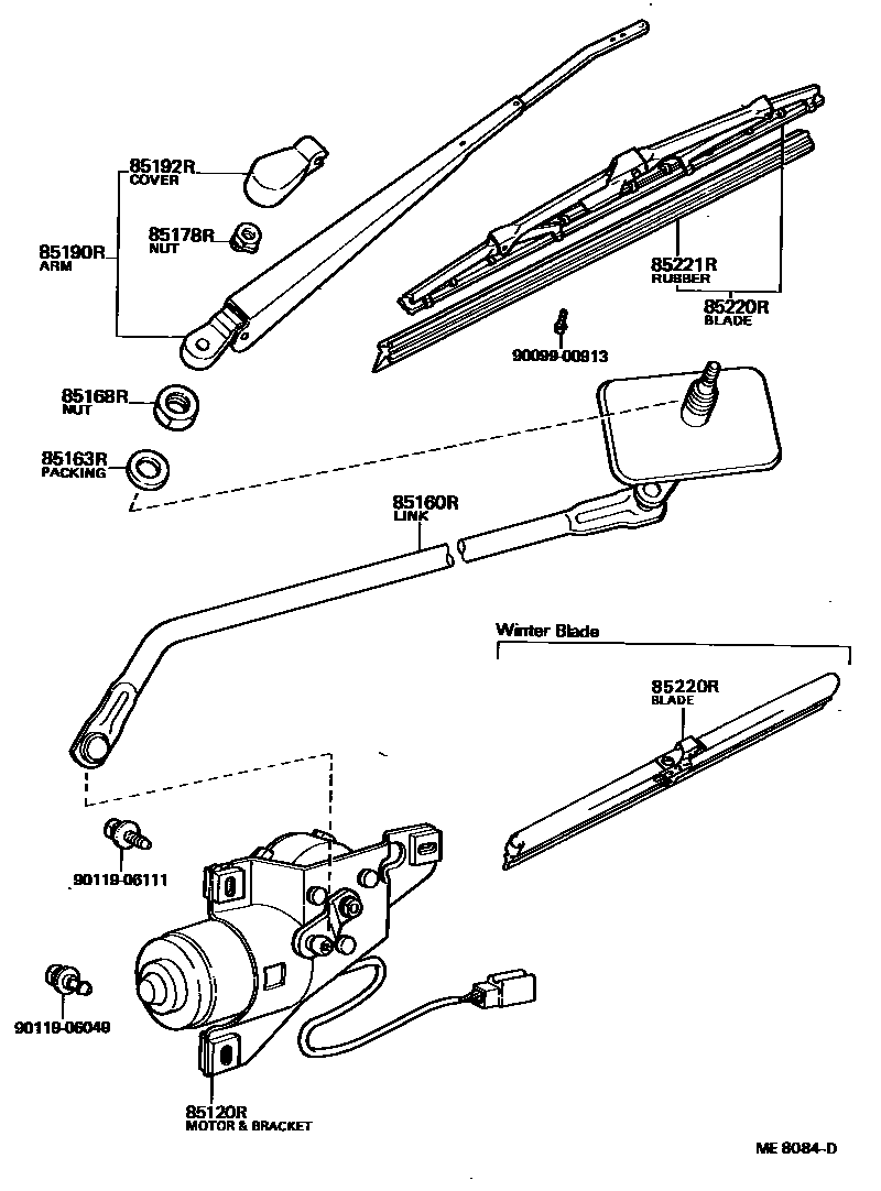 Toyota COROLLA 后刮水器 EPC diagram — ME8084D