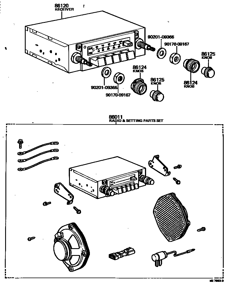 Toyota COROLLA 收音机、放大器和冷凝器 EPC diagram — ME7883B