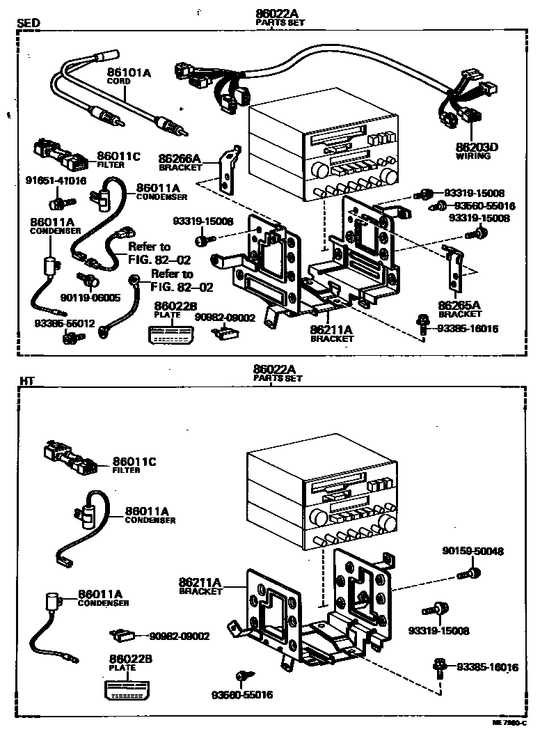 Toyota COROLLA 收音机、放大器和冷凝器 EPC diagram — ME7980C