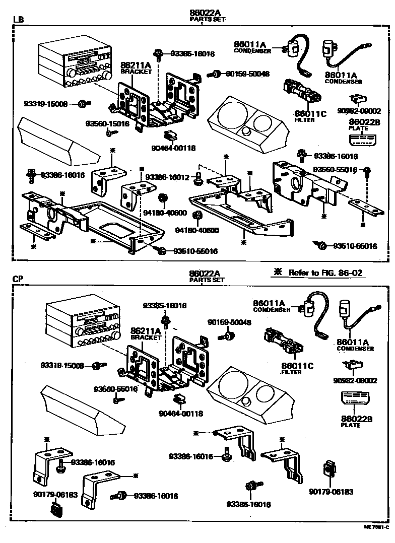 Toyota COROLLA 收音机、放大器和冷凝器 EPC diagram — ME7981C