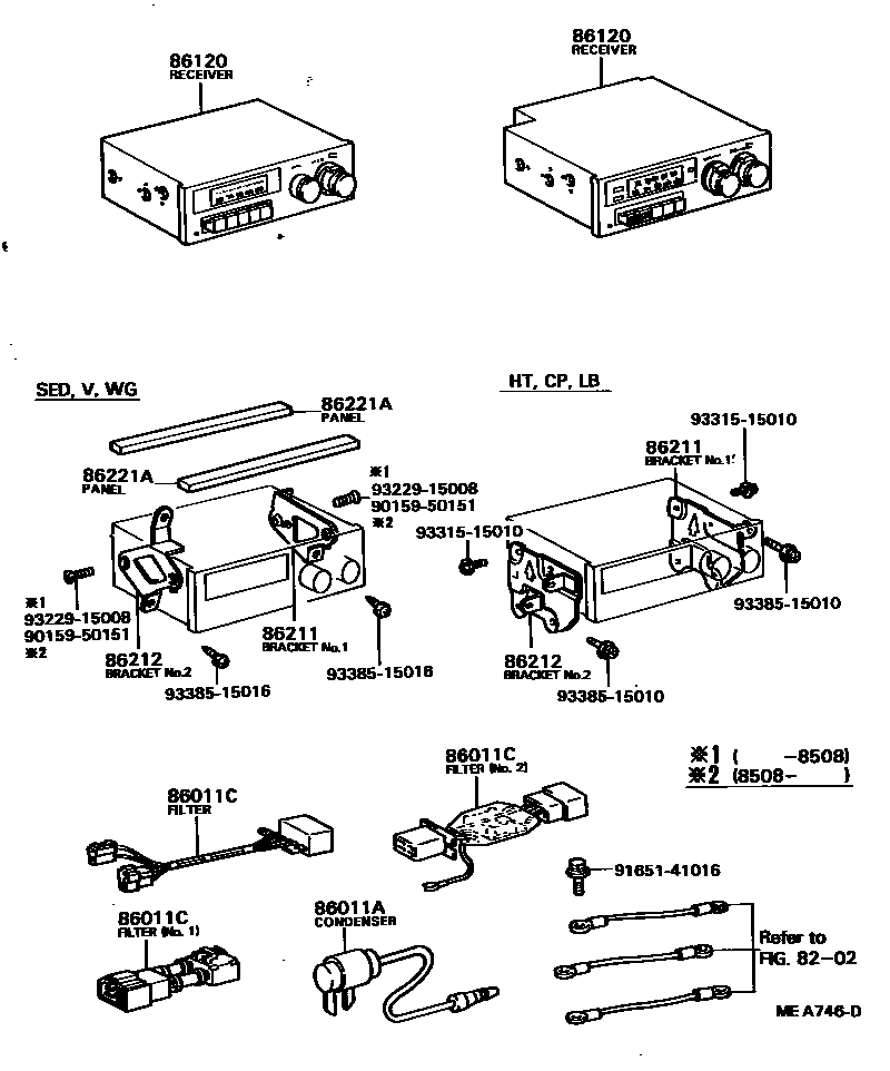 Toyota COROLLA 收音机、放大器和冷凝器 EPC diagram — MEA746D