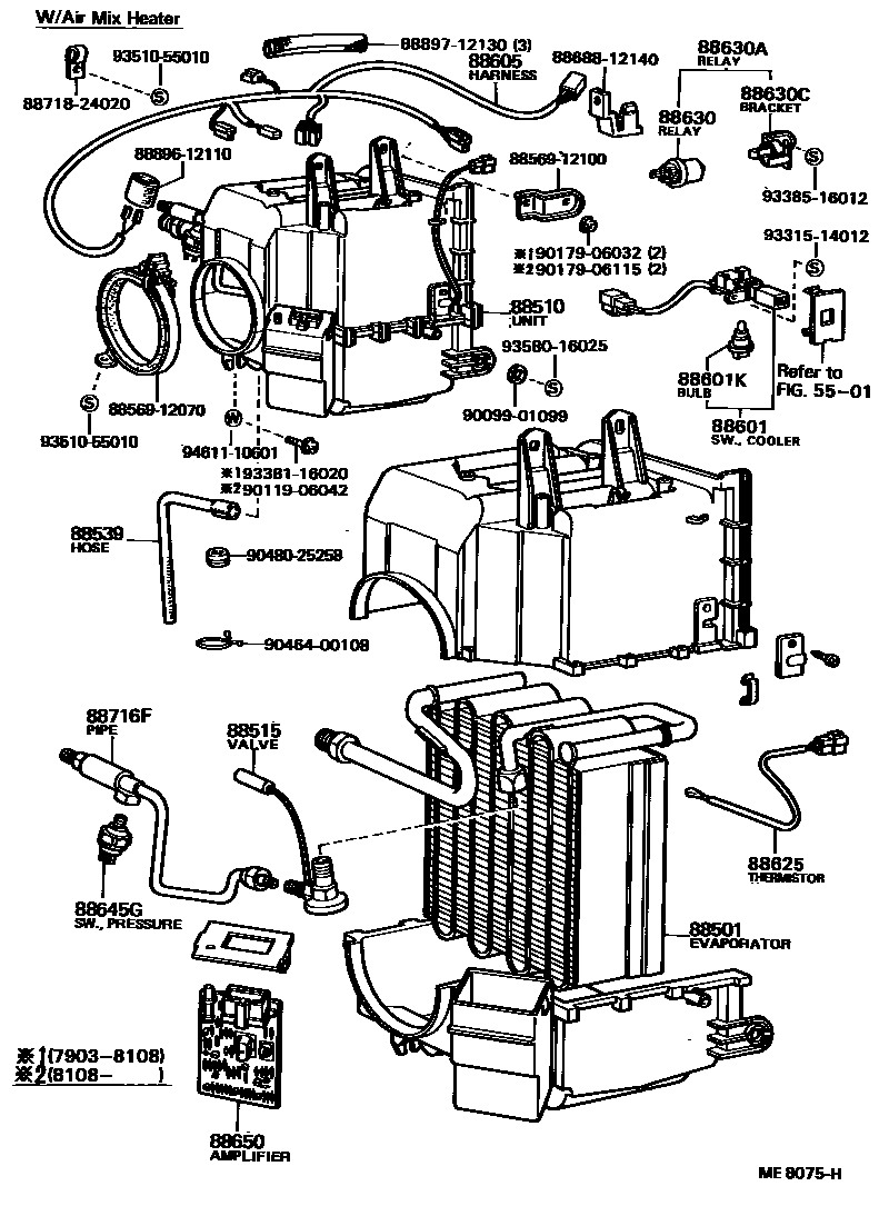Toyota COROLLA 暖风和空调系统 - 冷却器组件 EPC diagram — ME8075H