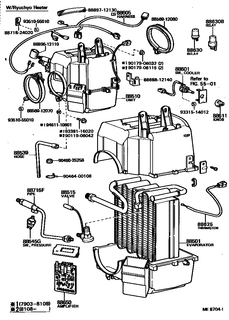 Toyota COROLLA 暖风和空调系统 - 冷却器组件 EPC diagram — ME8704I