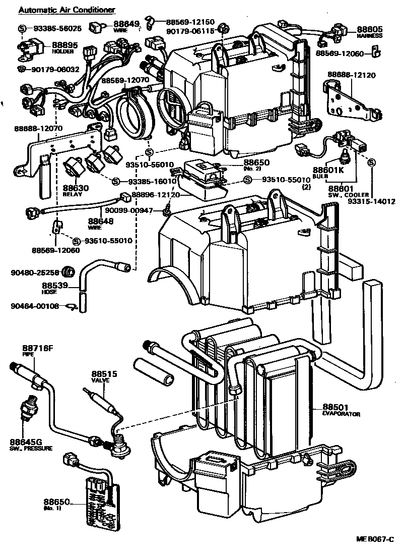 Toyota COROLLA 暖风和空调系统 - 冷却器组件 EPC diagram — MEB067C