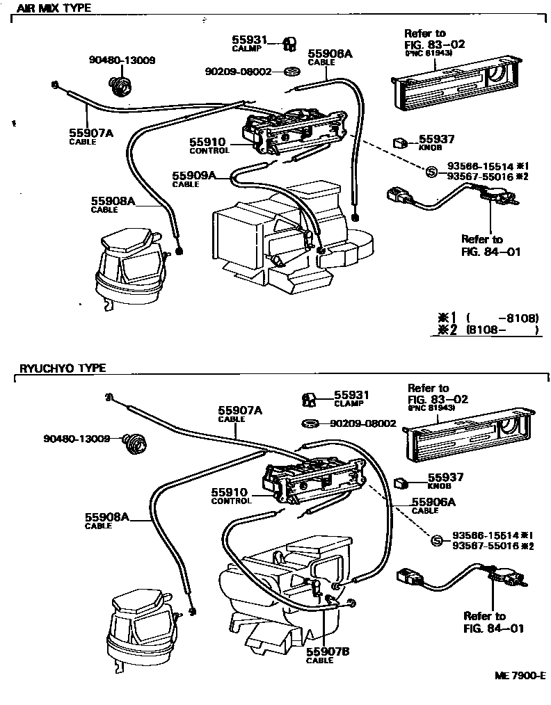 Toyota COROLLA 暖风和空调系统 - 控制器和风管 EPC diagram — ME7900E