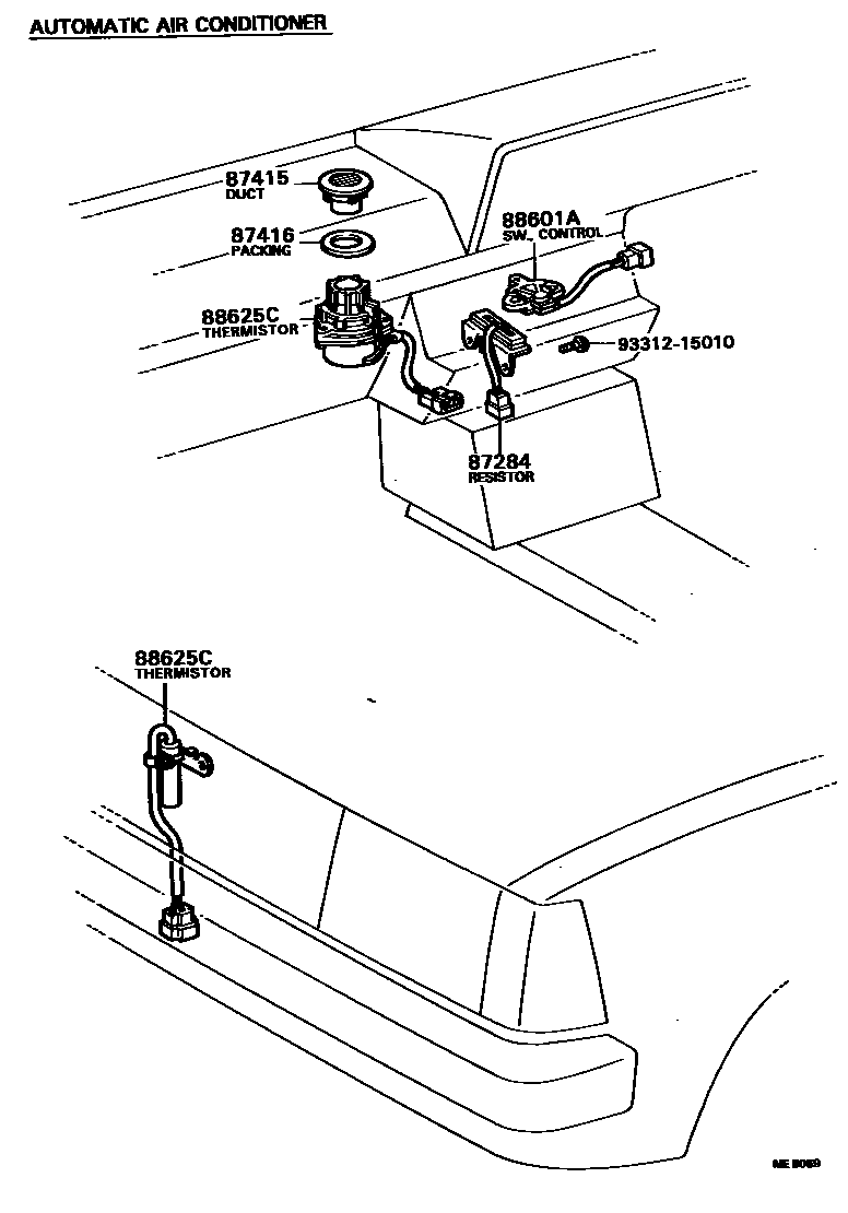 Toyota COROLLA 暖风和空调系统 - 控制器和风管 EPC diagram — MEB069
