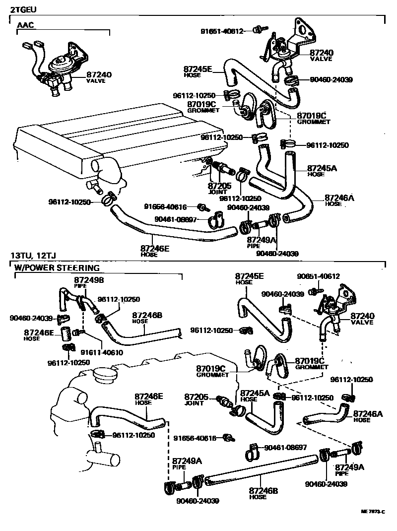 Toyota COROLLA 暖风和空调系统 - 水管 EPC diagram — ME7873C