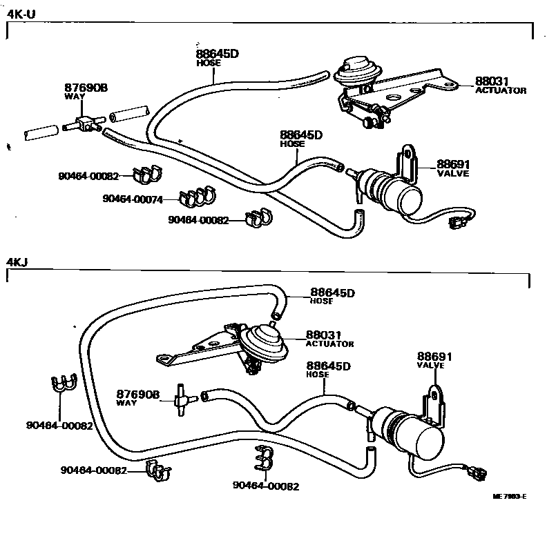 Toyota COROLLA 暖风和空调系统 - 真空管 EPC diagram — ME7983E