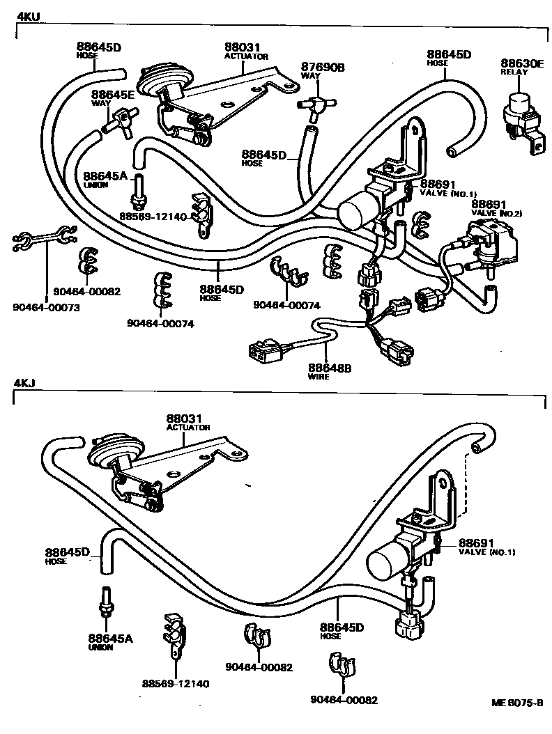 Toyota COROLLA 暖风和空调系统 - 真空管 EPC diagram — MEB075B