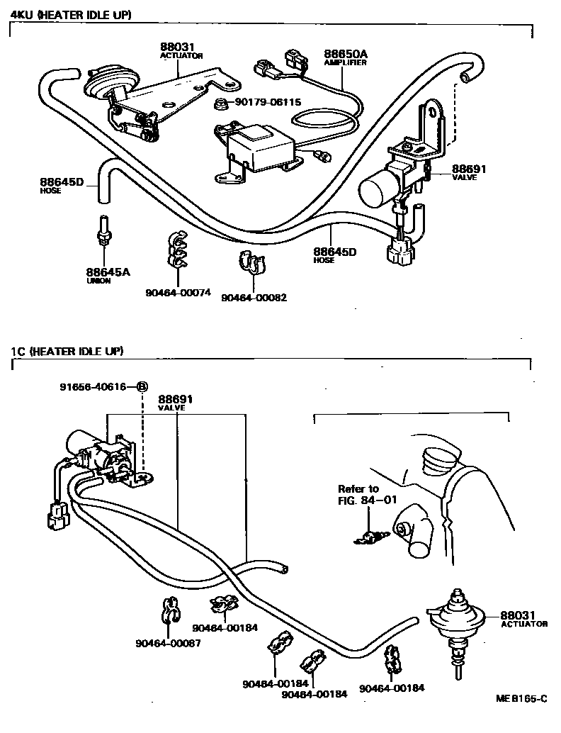 Toyota COROLLA 暖风和空调系统 - 真空管 EPC diagram — MEB165C