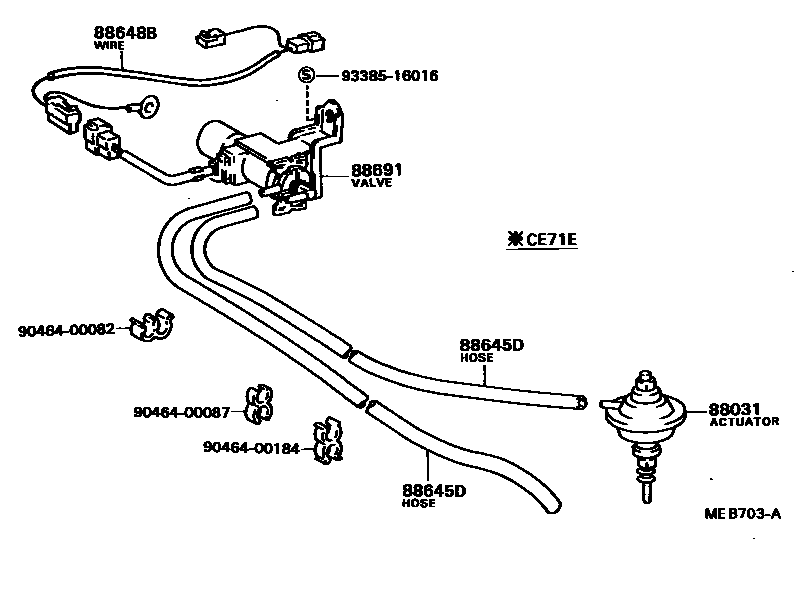 Toyota COROLLA 暖风和空调系统 - 真空管 EPC diagram — MEB703A